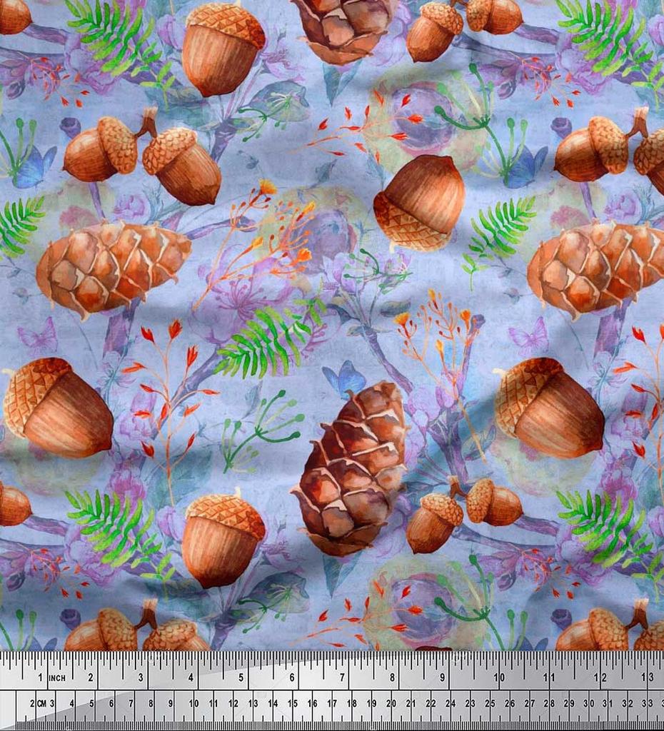 Soimoi Tessuto Crêpe di Poliestere Nero Albicocca|Pigna e Nocciola Decor Tessuto Stampato BTY 42 Pollici