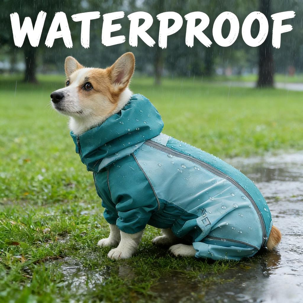 2026 Full Coverage Color Block Dog Raincoat Four Leg Waterproof Coat For Corgi Dachshund Small Medium Dogs Outdoor Wear
