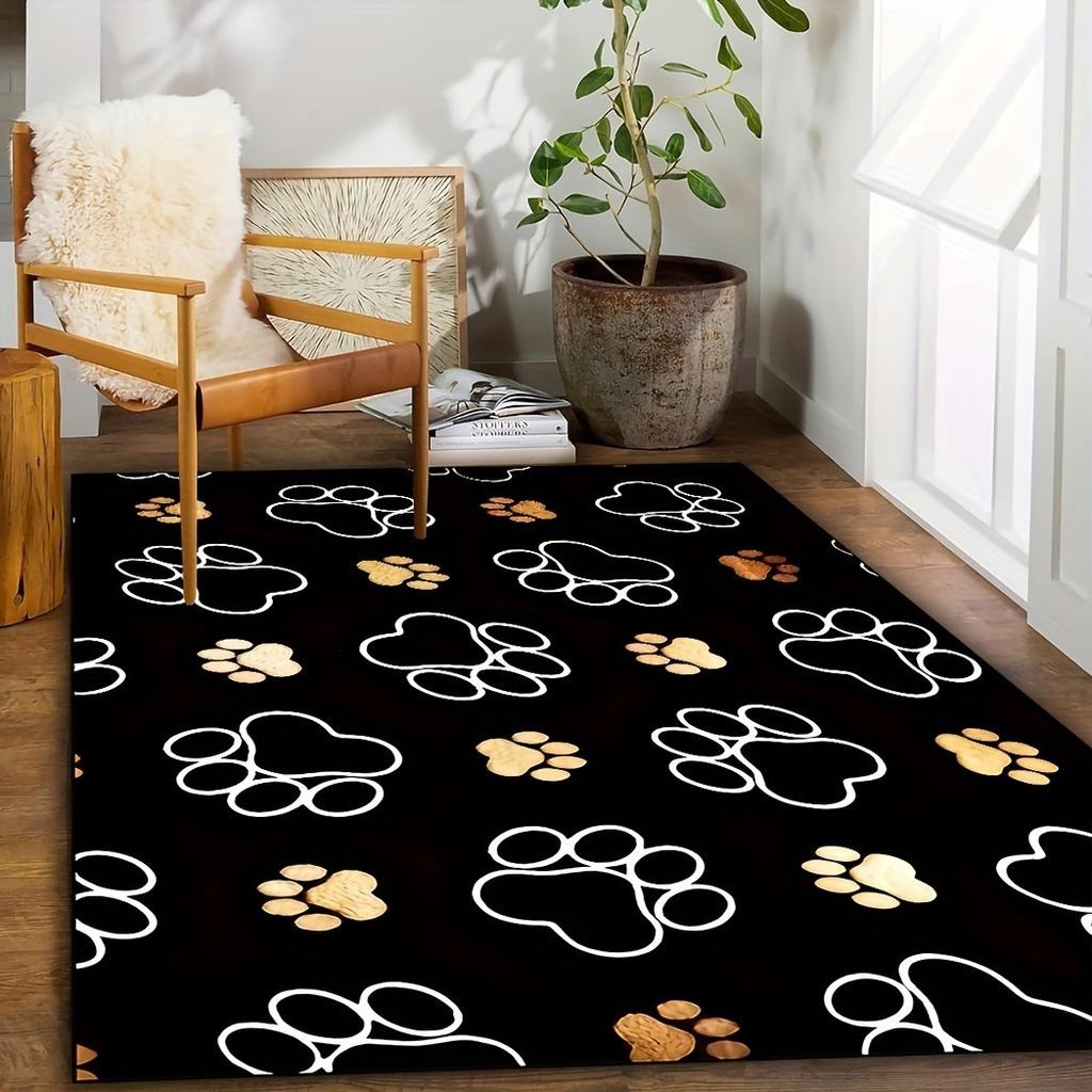 Cute Paw Print Area Rug Machine Washable Non Slip Flannel Carpet for Bedroom Living Room Kitchen