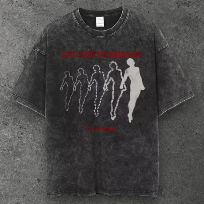 Mens Evolving Silhouette Oversized T Shirt Acid Washed Black Y2K Style S-4XL S