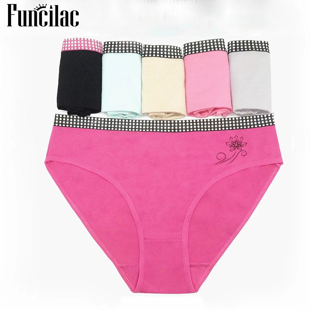 Women's Cotton Briefs Sexy Print Ladies Panties Big Size Mid-rise Women Underwear Cotton Crotch 2XL 3XL 4XL 6 Pcs/set