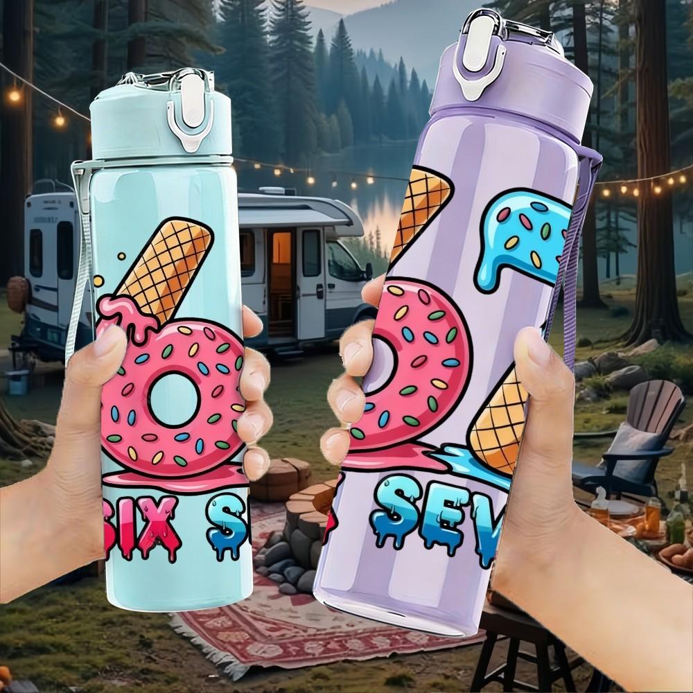 1PC Sixty Seven Retro Pop Number Graffiti Print 750ml Color Plastic Sports Water Bottle Leakproof Flip Straw Lid Suitable for Sports Office Home Use