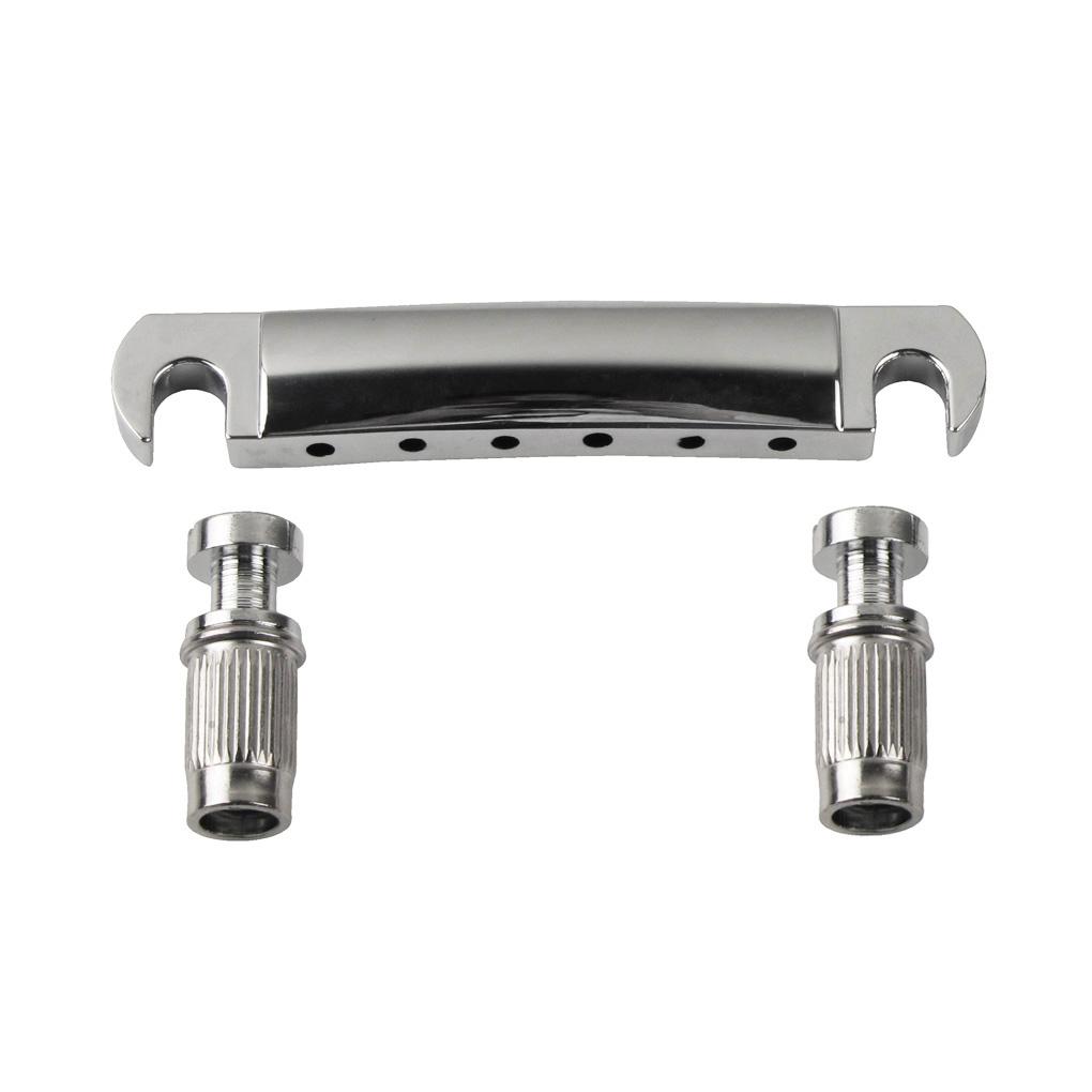 FLEOR LP Guitar Tailpiece Metal Stop Bar Tailpiece & Studs for Electric Guitar Parts, Chrome/ Black