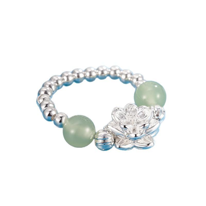 Damen Imitation Hetian Jade Lotus Ring – Elegantes Perlendesign für den Zeigefinger, Modisch und Vielseitig.