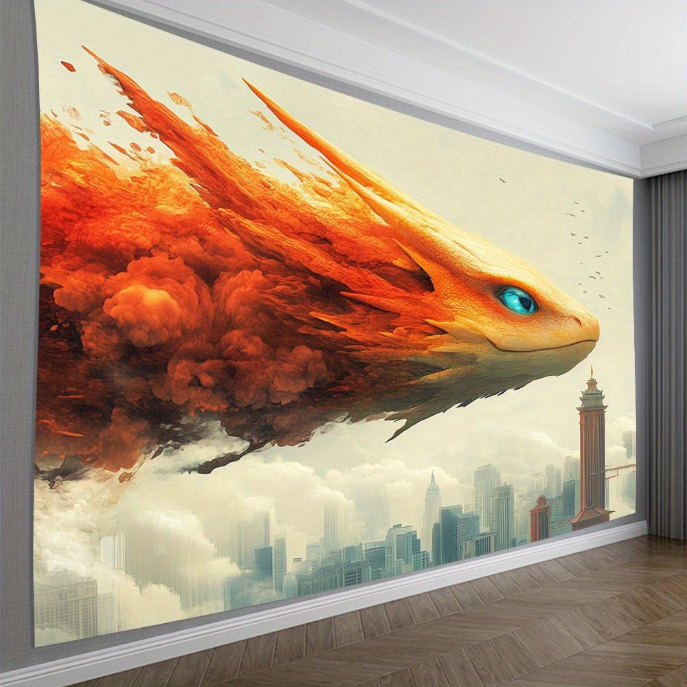 

Vibrant Dragon Head Tapestry Polyester Wall Art for Living Room Bedroom Office Party Decor Bold Fiery Design with Blue 74x94cm(29x37in)