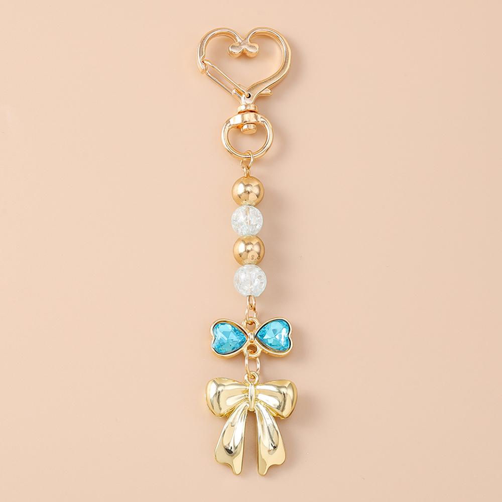 Fashion Pearl Bowknot Keychain Women Girls Love Heart Key Ring Pendants for Handbag Decor DIY Handmade Jewelry Gifts