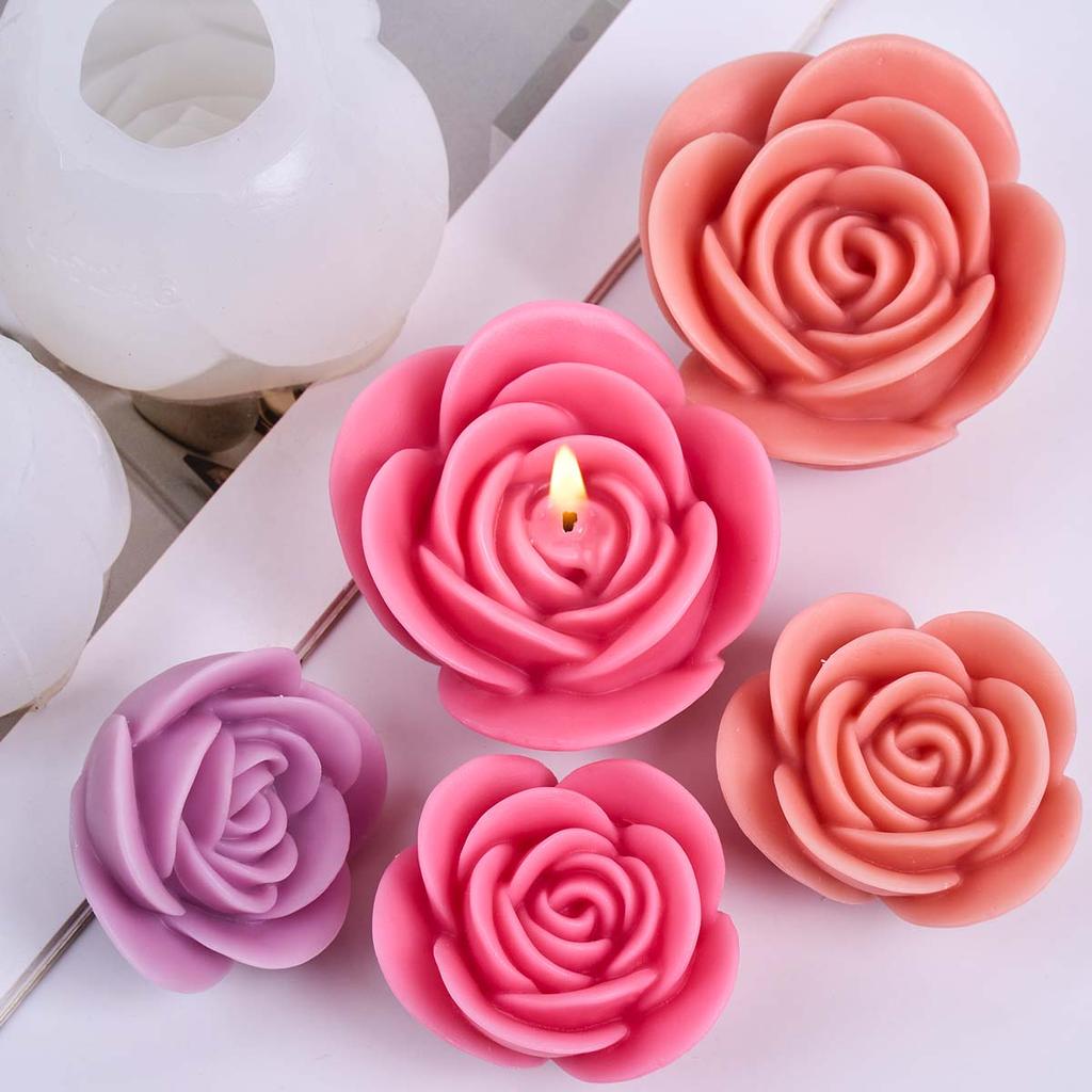 3D Rose Flower Shape Silicone Candle Mold DIY Aromath Soap Candles Molds Chocolate Baking Making Valentine's Day Craft Gifts
