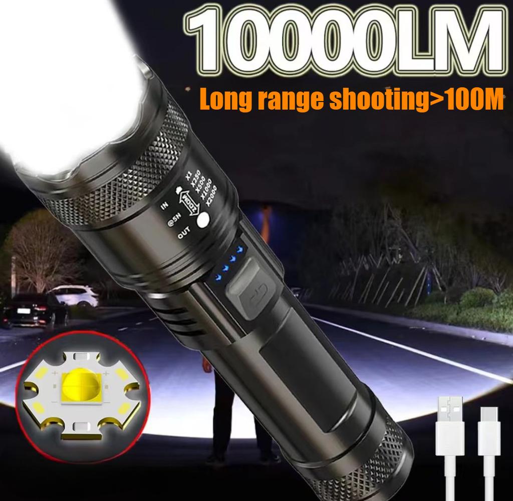 1000LM Telescopic Zoom Flashlight Outdoor White Laser USB Flashlight Flashlight Charging Household Rechargeable Emergency X1L2