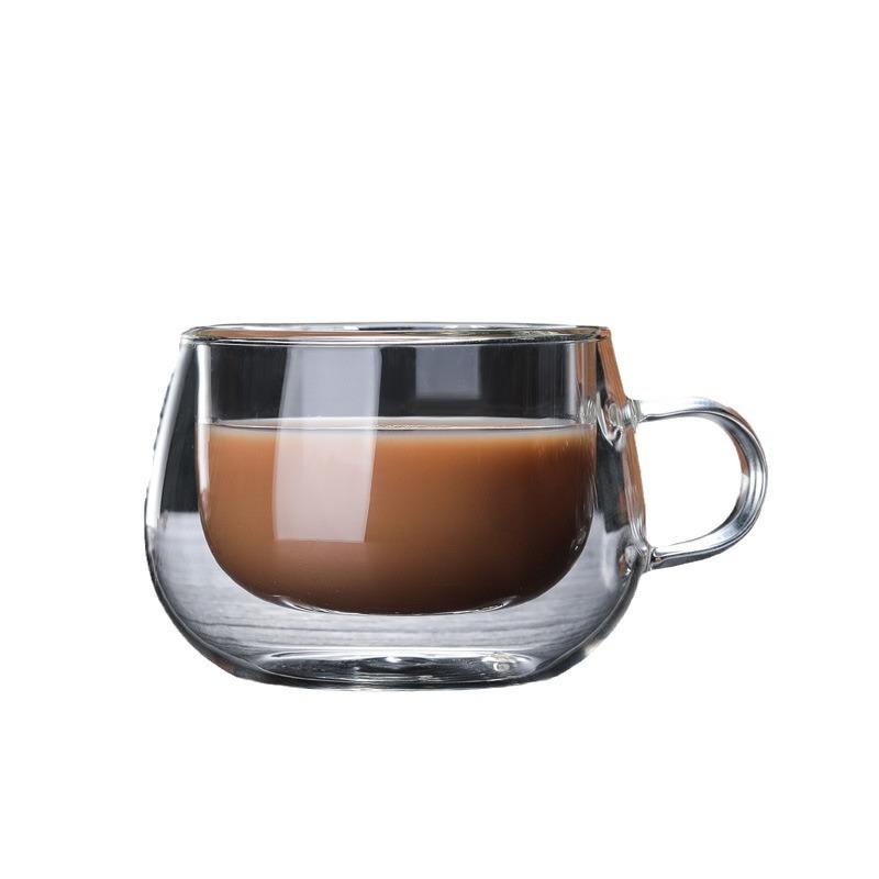 High Borosilicate Double-Layer High Temperature Resistant Glass Household Transparent With Handle Egg-Shaped Milk Cup Coffee Juice Glass