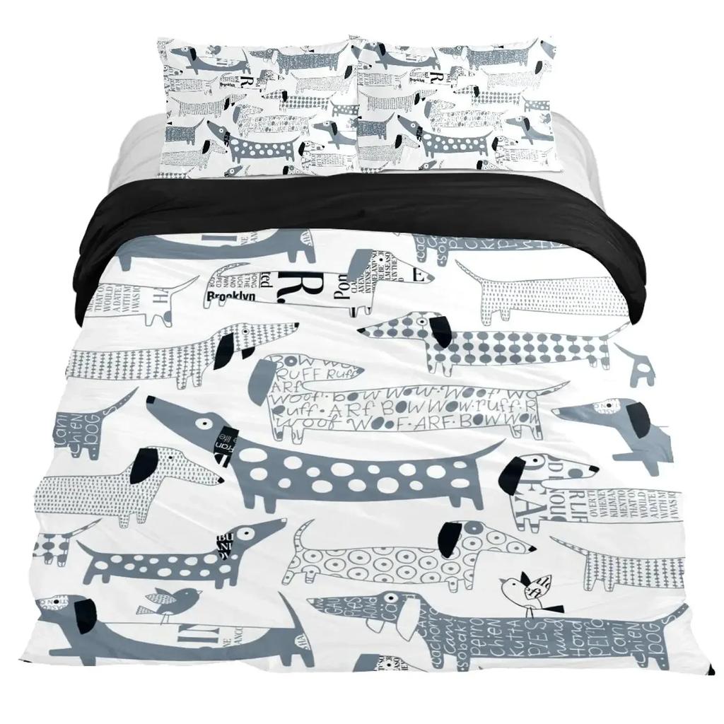Set Copripiumino Bassotto Stile Cartone Animato Bassotti Set Biancheria da Letto King Size per Amanti dei Cani Bambini Adolescenti 2/3pz Copripiumino Singolo