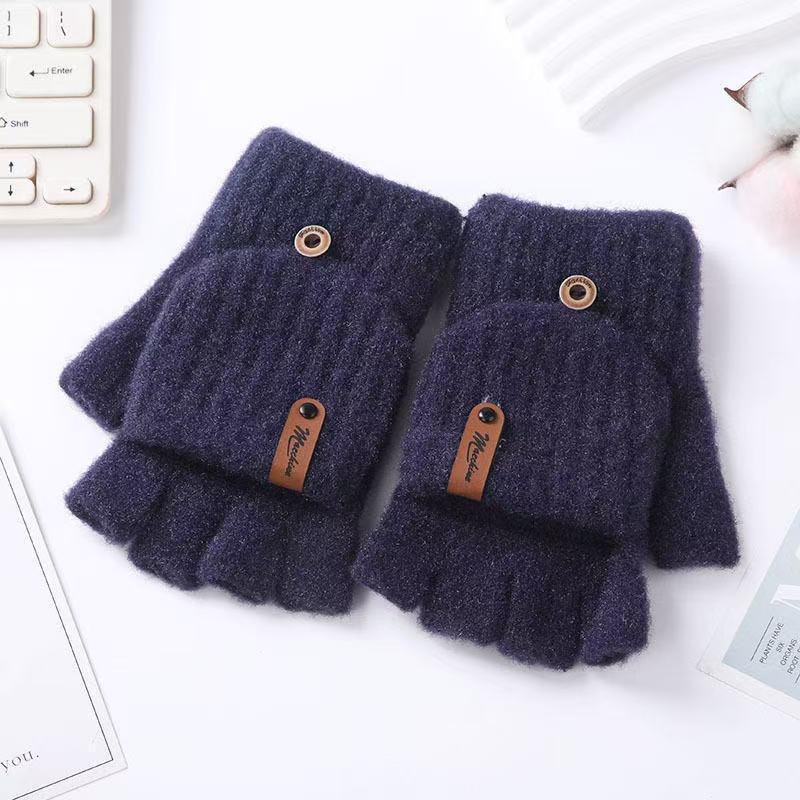 Women's Autumn/Winter Half-Finger Plush Flip Gloves: Warm Knitted, Cold-Proof, Cycling, Touchscreen Compatible