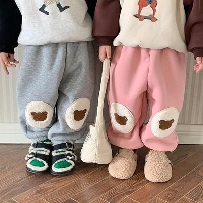 Boys Fleece Pants Warm Trousers Kids Cute Bear Children Loose Trousers Winter Baby