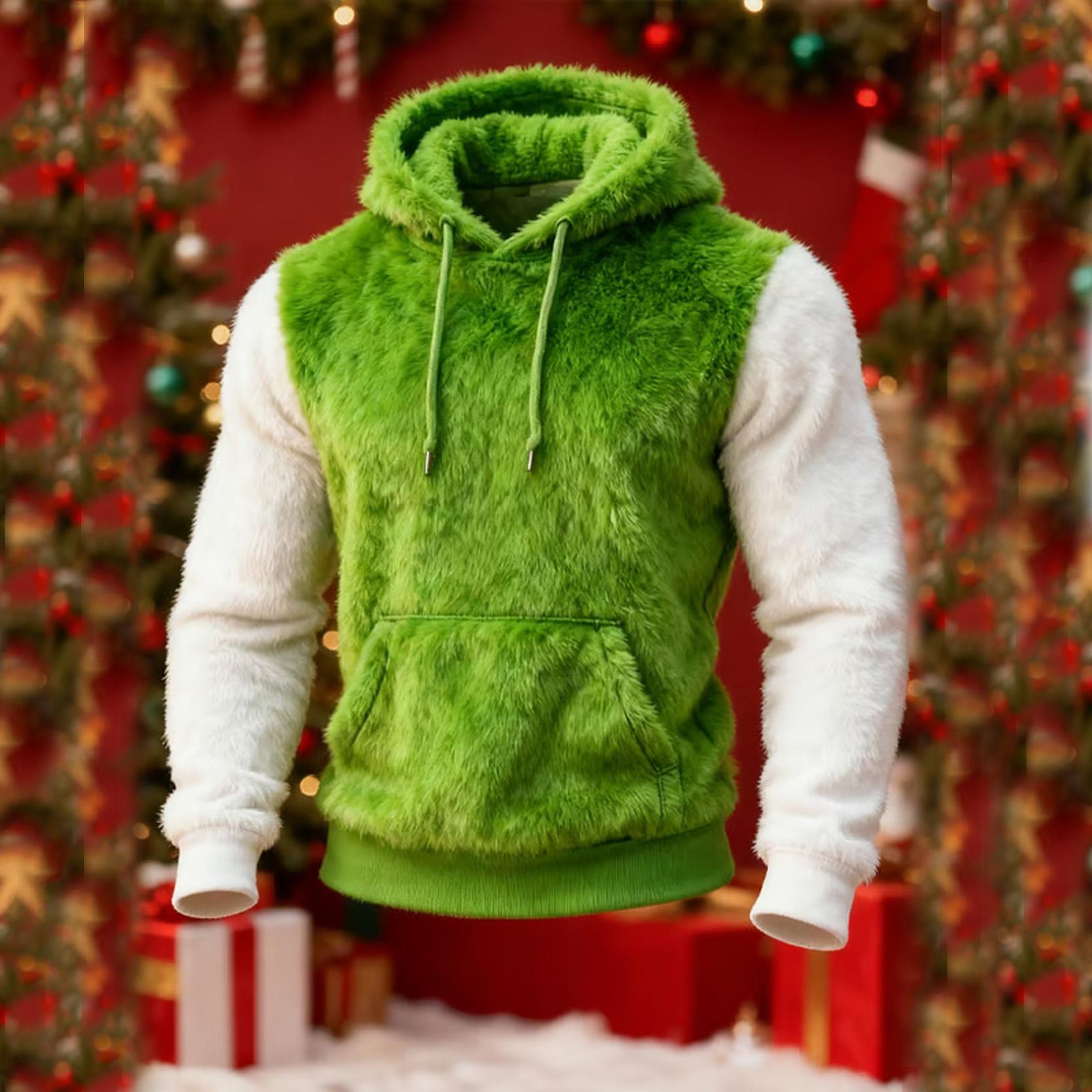 

Men s Warm Suede Plush Christmas Zipper Sweatshirt S зелёный