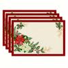 2~4 Placemats Set, Red Edge Pine Branches, White Flowers, Red Flowers, Christmas Placemats 12 X 18 Inch, Seasonal Countryside Holiday Vintage Thanksgi