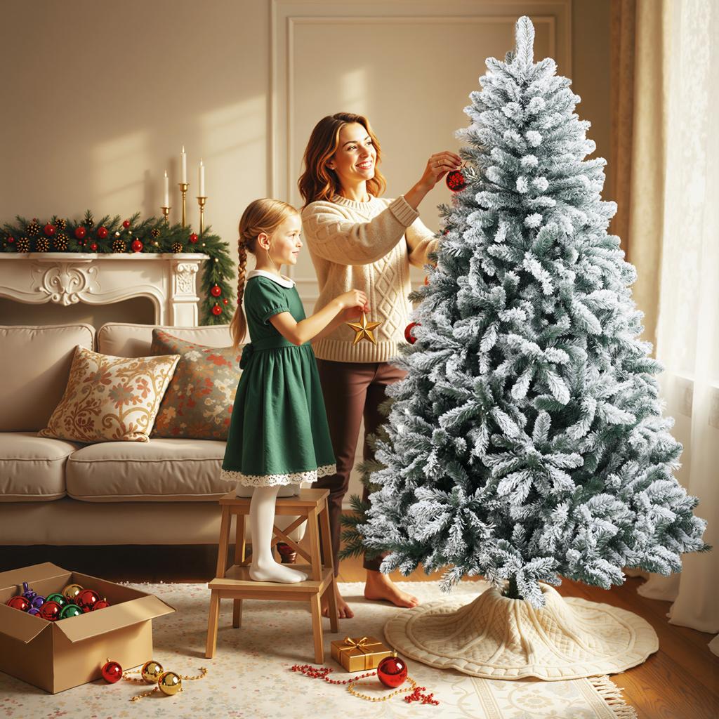Snowy Artificial Christmas Tree 180 cm with 796 Branches and Metal Stand Snowy Christmas Tree for Indoor Green