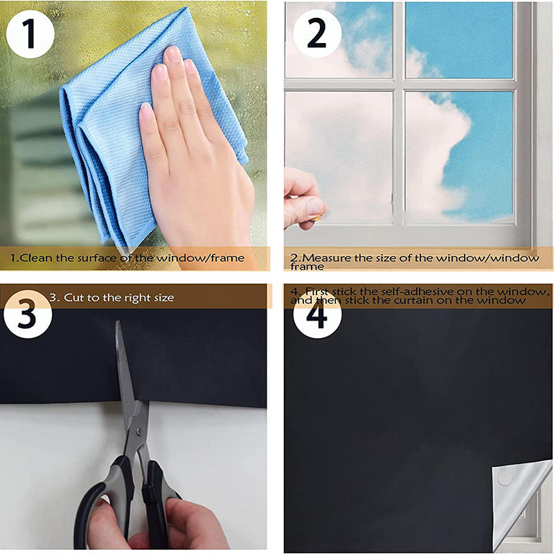 Abnehmbarer, 100 % lichtblockierender, dunkelster Fensterstoff, DIY-Vollverdunkelung, Privatsphäre, Verdunkelung der Fenstertönung, schwarzer Fensteraufkleber