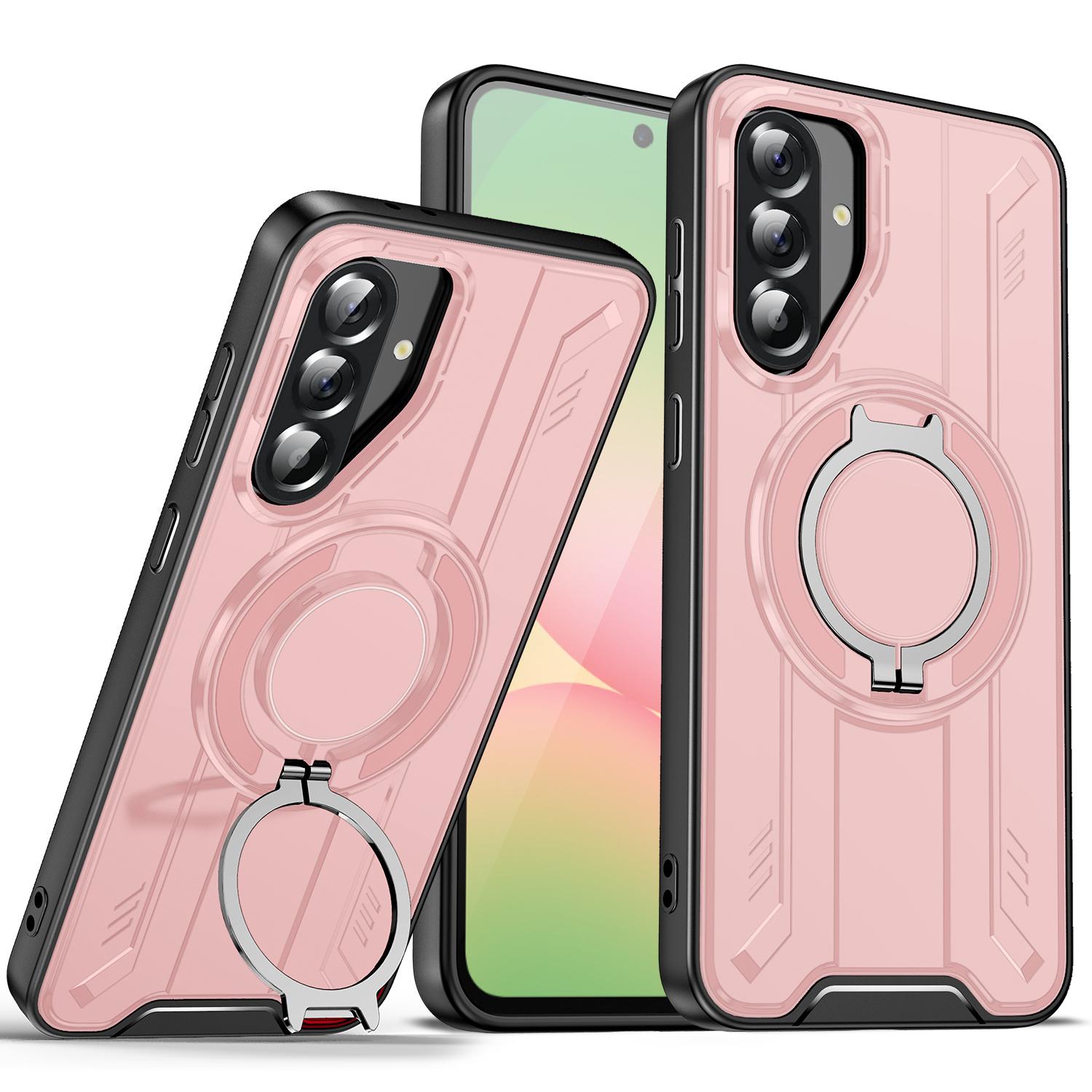 

For Samsung Galaxy A36 5G Case Compatible with MagSafe Rotating Ring Kickstand PC+TPU Shockproof Phone Cover Pink