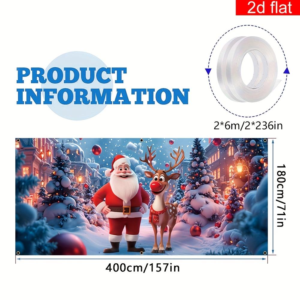 2D flat banner 1 large Christmas polyester garage door banner cartoon snow Santa sika deer pattern