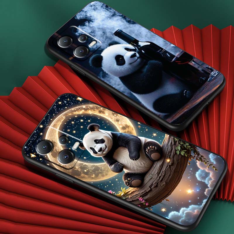 Cartoon Anime Panda Cute Phone Case For Xiaomi Redmi Note 15 14 13 12 12S 11E 11 11S Pro Plus 4G 5G Black Soft TPU