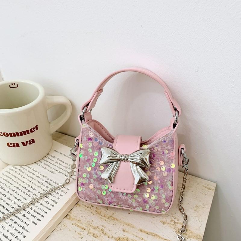 Girl Sweet Toddler Bow Sequin Chain Purse Butterfly Element Casual Use School