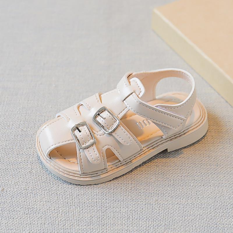 Boys Covered Toes Children Cute Retro British Style Wild School Shoes Flat Non-slip Kids Fashion 2024 Summer Sandals Hook & Loop