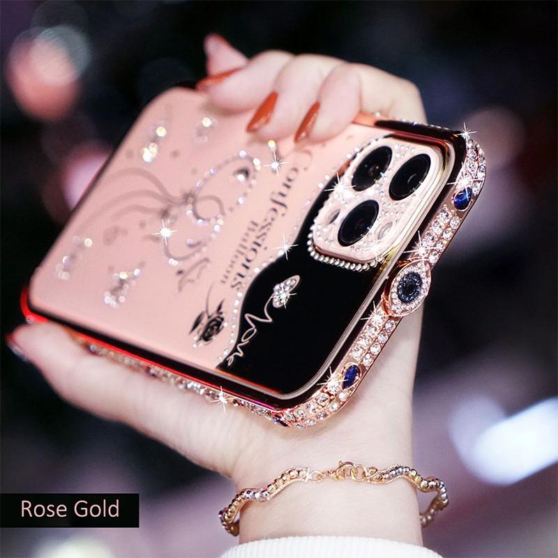 Bling Crystal rhinestone Pink Phone Case for iPhone 15 Pro Max 13promax 12pro max diamond metal frame camera protector female