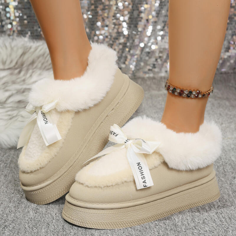 Fashion 2025 Winter Short Plush Snow Boots for Woman Soft Thick Bottom Women's Furry Ankle Boots Sweet Bowknot Fluffy Fur Brand Shoes