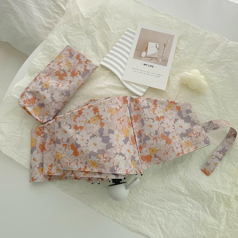 

Складной зонт от солнца, Маленький женский зонт с цветочным принтом, Ветро- и дождеустойчивый, УФ-защита, Автоматический, Ручной, Мини-зонт