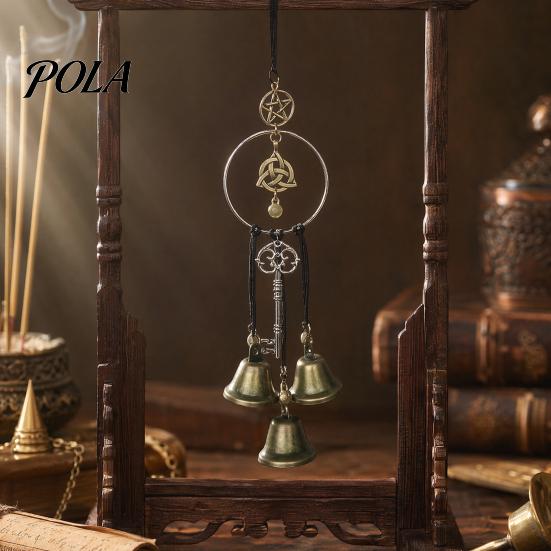 Rustic Home Hanging Decoration Witchy Bell Door Handle Ornament, Handmade Vintage Metal Wind Chime with Artisan Crafted Hemp Rope, Decorative for Boho
