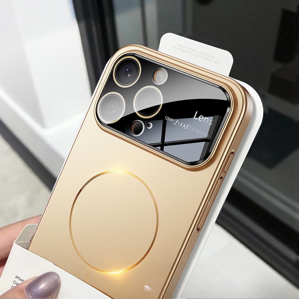 Applicable To IPhone16promax Thin Circle High-light Magnetic Phone Case Large Window PC Metal Paint Apple 15 Sheath