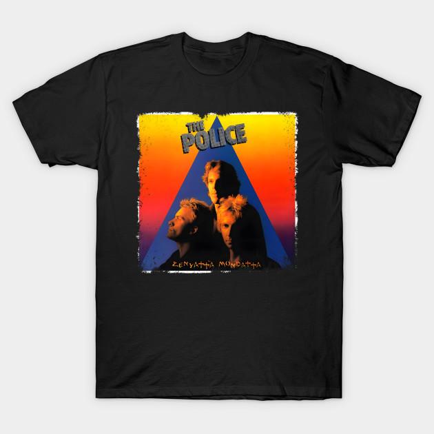 Men Black Print T-shirt The Police - Zenyatta Mondatta No-Cut Transfer Paper Print Cotton Tshirt 4XL