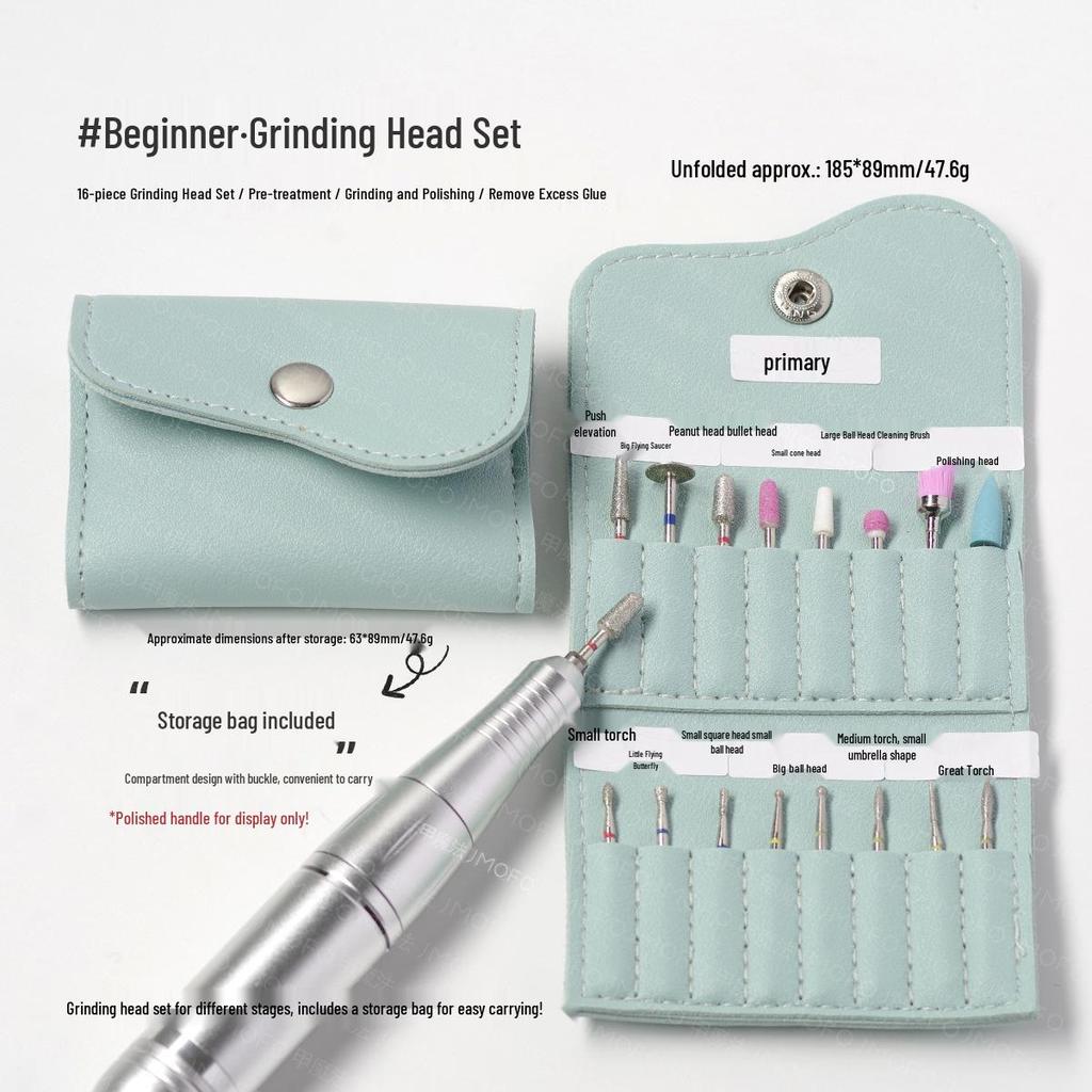 16-Piece Diamond Nail File and Grinding Bit Set with Storage Bag for Nail Art