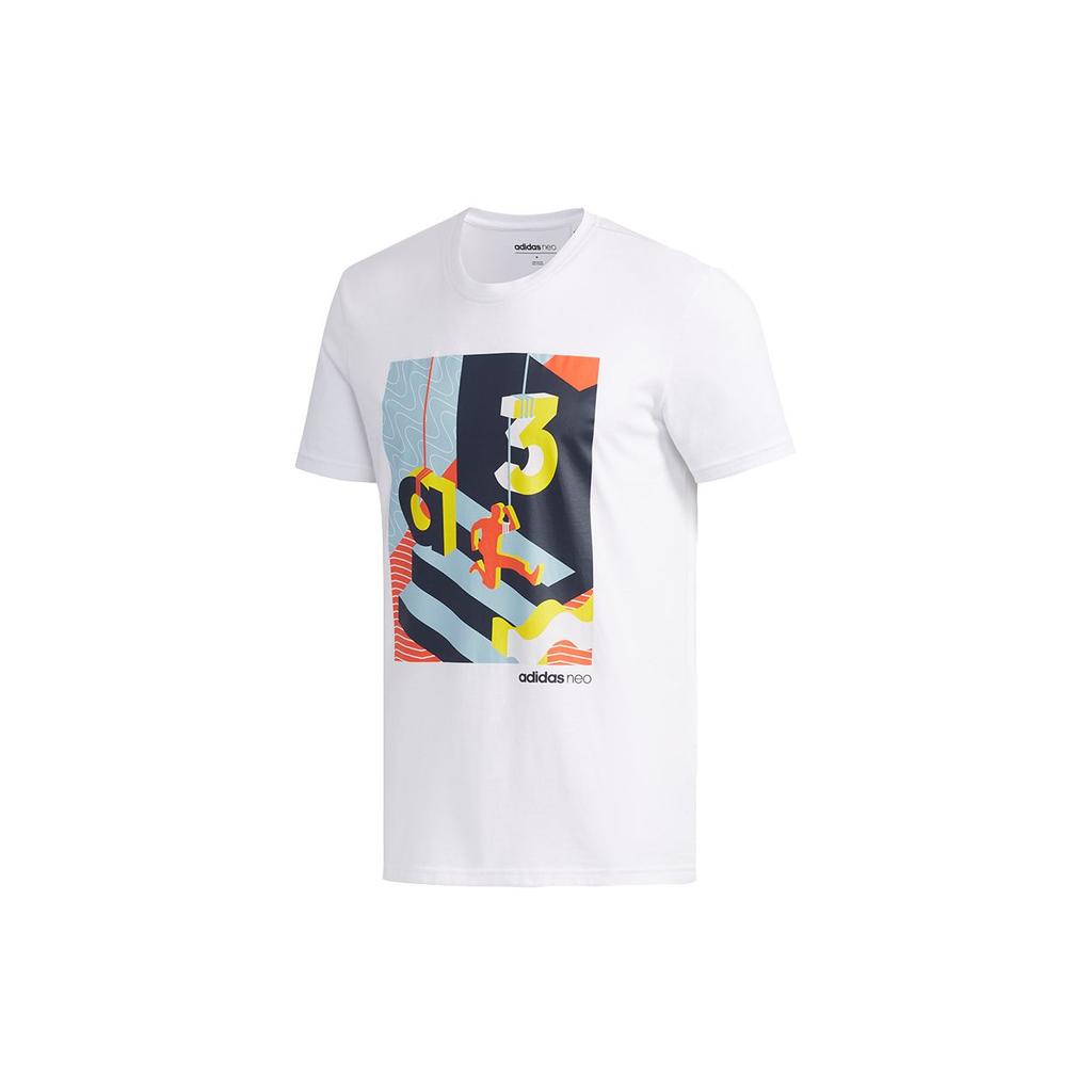 Adidas Neo Rock Climbing Fun Print Round Neck T-Shirt Men Tops White EJ7063