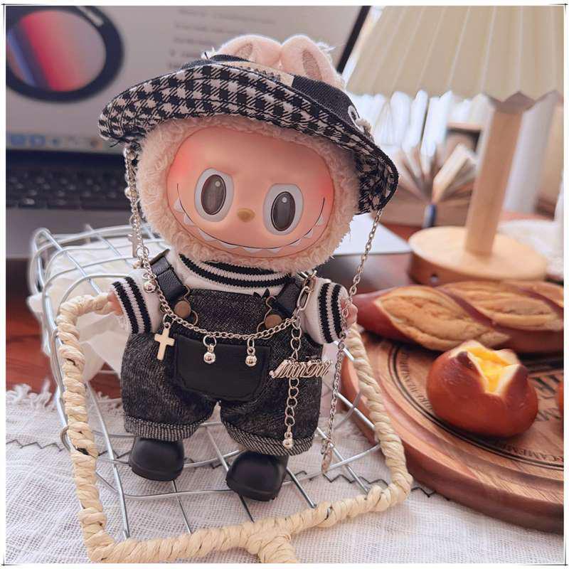 Labubu Doll Clothes Set: Trendy Streetwear for 17cm Sitting Style - Includes Hat and Overalls (1st, 2nd, 3rd Gen)