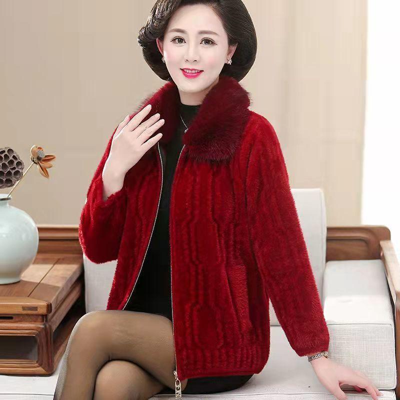 

Женское осенне-зимнее пальто из искусственного норкового бархата, женский повседневный теплый вязаный кардиган, женские топы 4XL вино красного