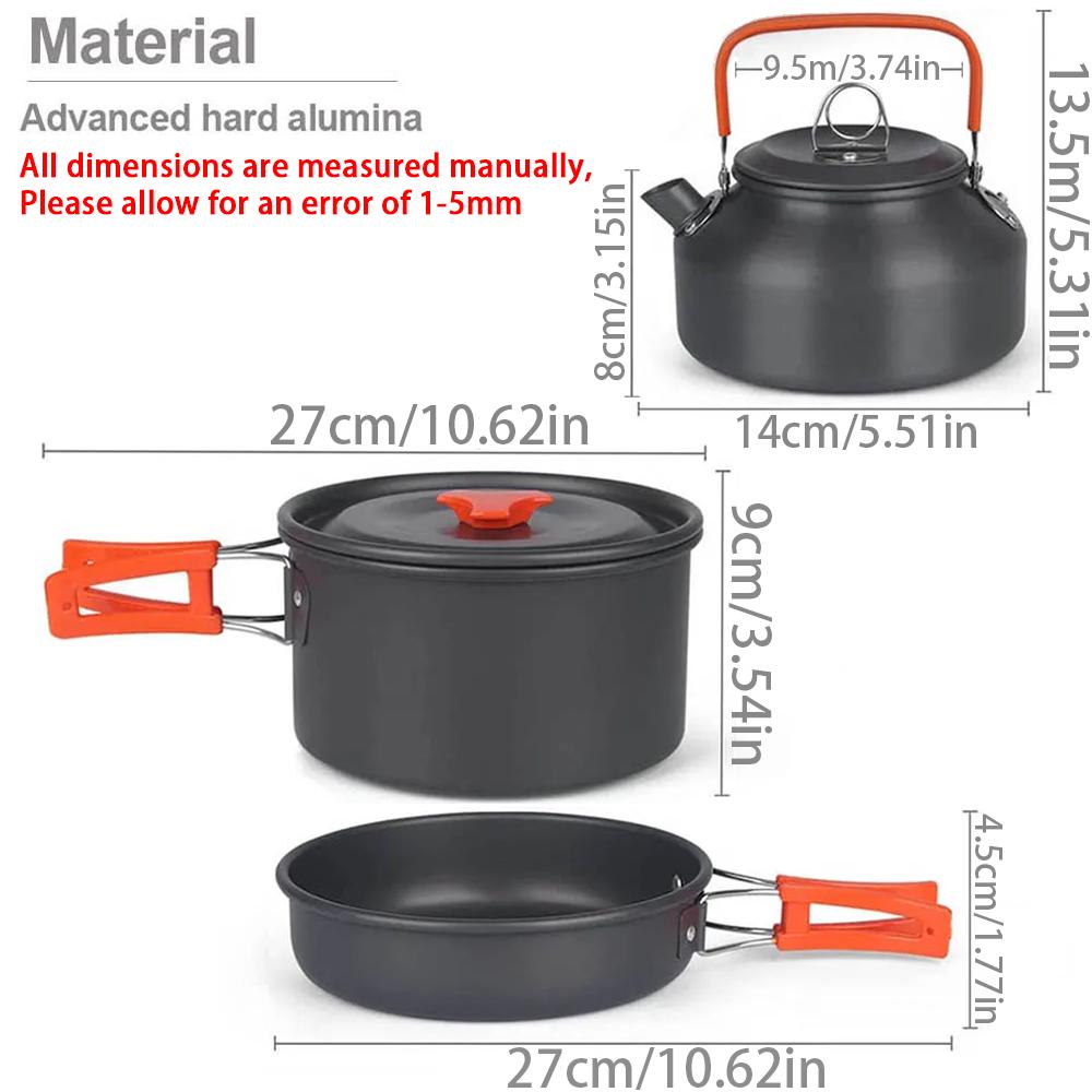 For 2-3 Peaple Non-stick pots assorted sets Camping Cooking set Camping Cookware Travel Tableware Outdoor Picnic Set Teapot