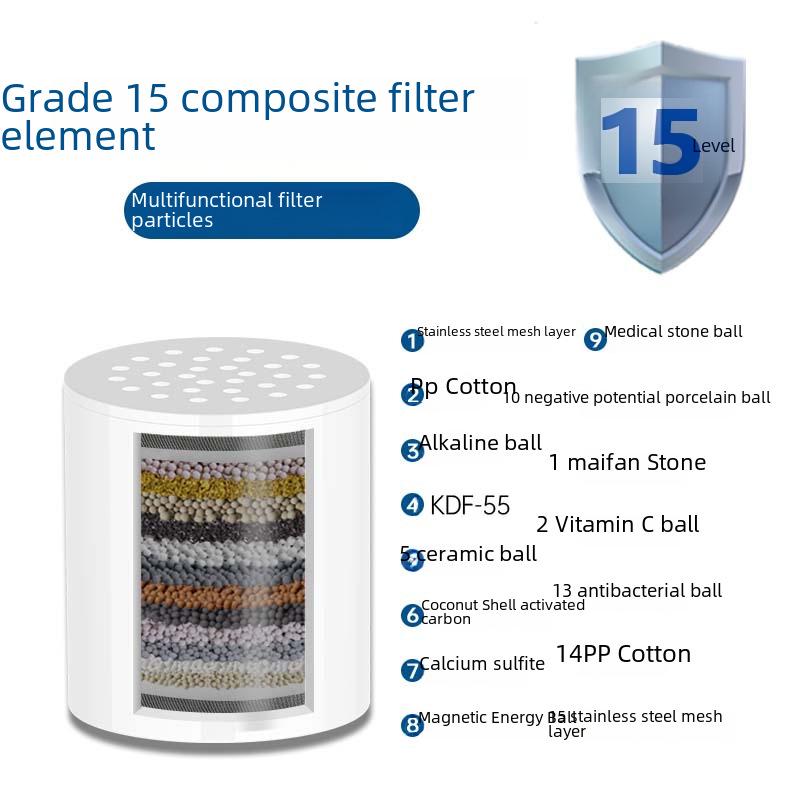 15vrstvý sprchový filtr pro čištění vody v domácnosti a odstraňování chlóru