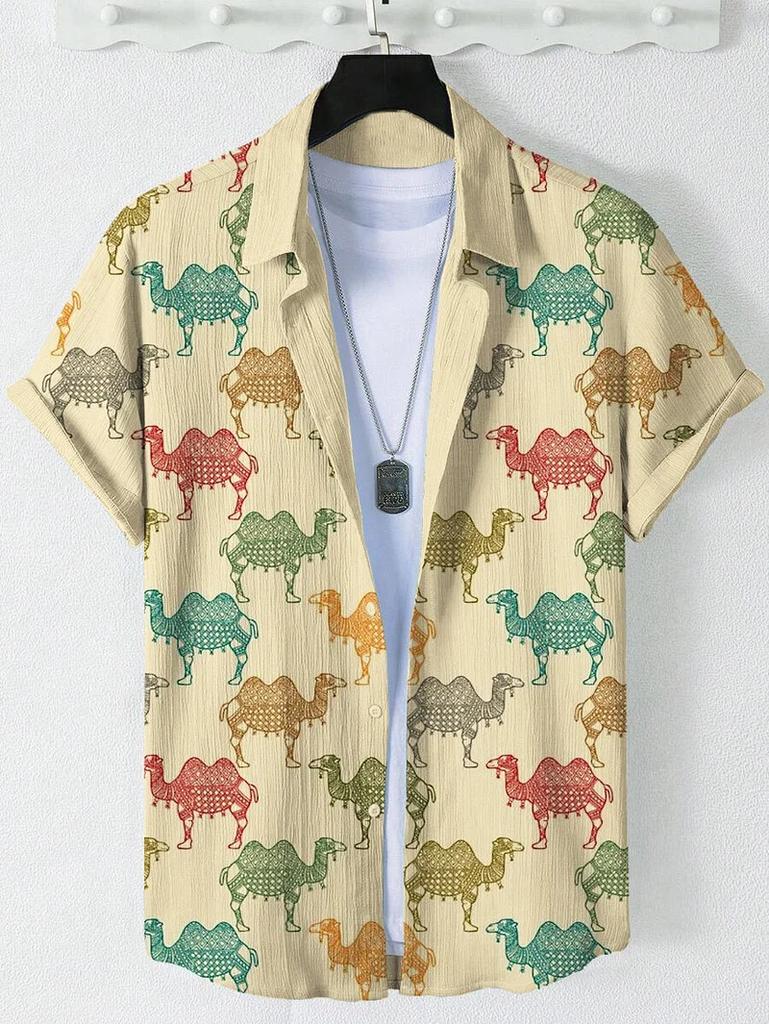 Fashion Men's Graphics Shirts Short Sleeved Button Down Lapel Shirts For Summer Oversized Tops Vacation Casual Hawaiian Shirts