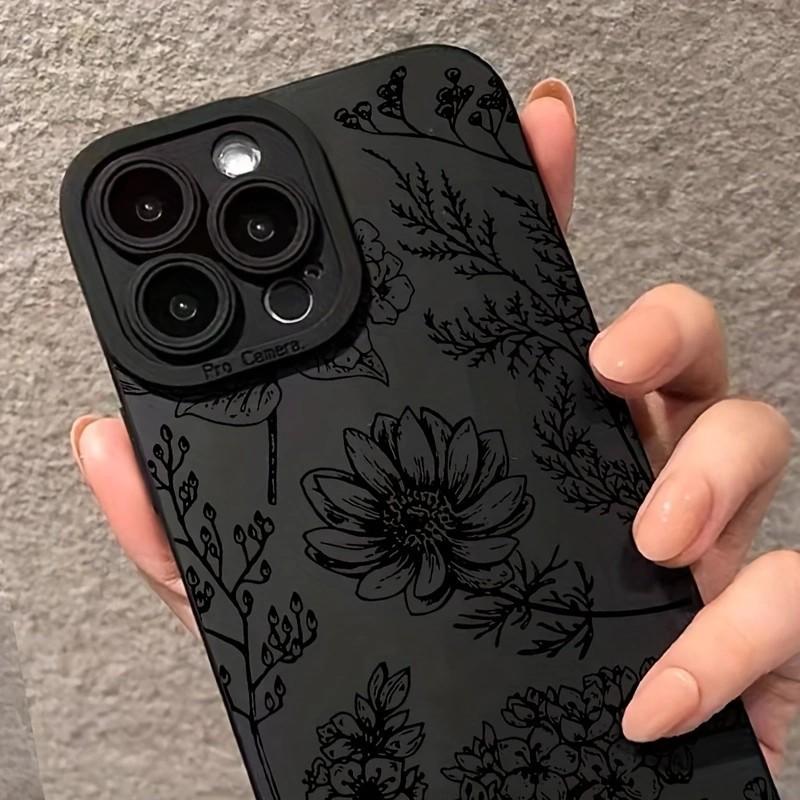 Fashion Black Flower Phone Case For iPhone 17e 17 16e 16 15 14 13 12 11 Mini Air Pro Max X XR XSMax Plus Soft Silicone Cover