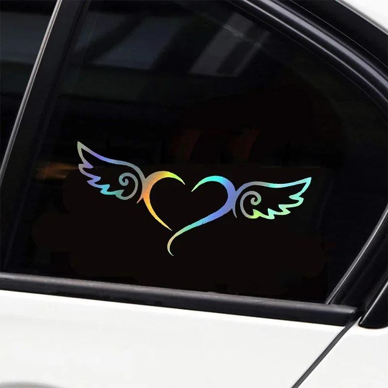 Engrave 16.5x7cm Heart-Shaped Angel Wings Car Sticker Personalized Creative Window Laptop Decorative Vinyl Film Decal Auto