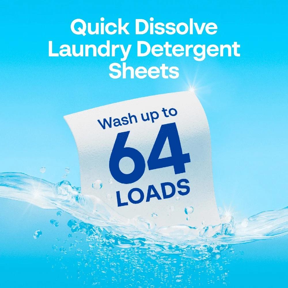Waschmittelblätter Frischer Duft Umweltfreundlich 32 Stück 64 Ladungen Schnellauflösend Kraftvolle Reinigung Hypoallergen Keine Scharfen