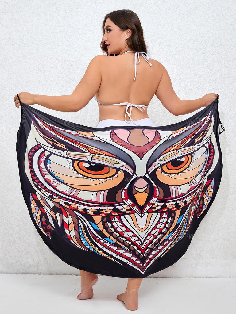 Rosegal Plus Size Owl Ethnic Print Beach Cover Up