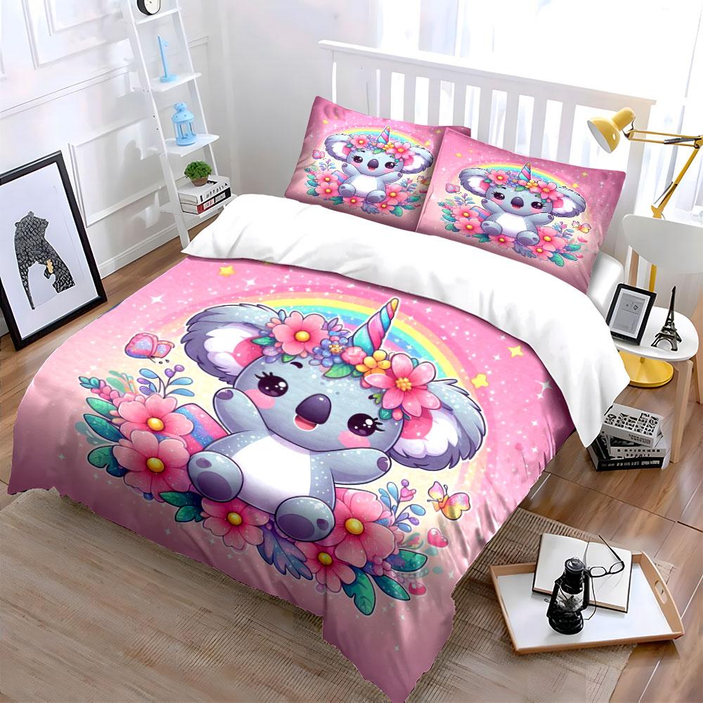 Süßes Koala Einhorn Bettwäsche Set Bettwäsche Bettbezug Set Bettbezug Kissenbezüge (1 * Bettbezug 2 * Kissenbezüge, ohne Bettdecke)