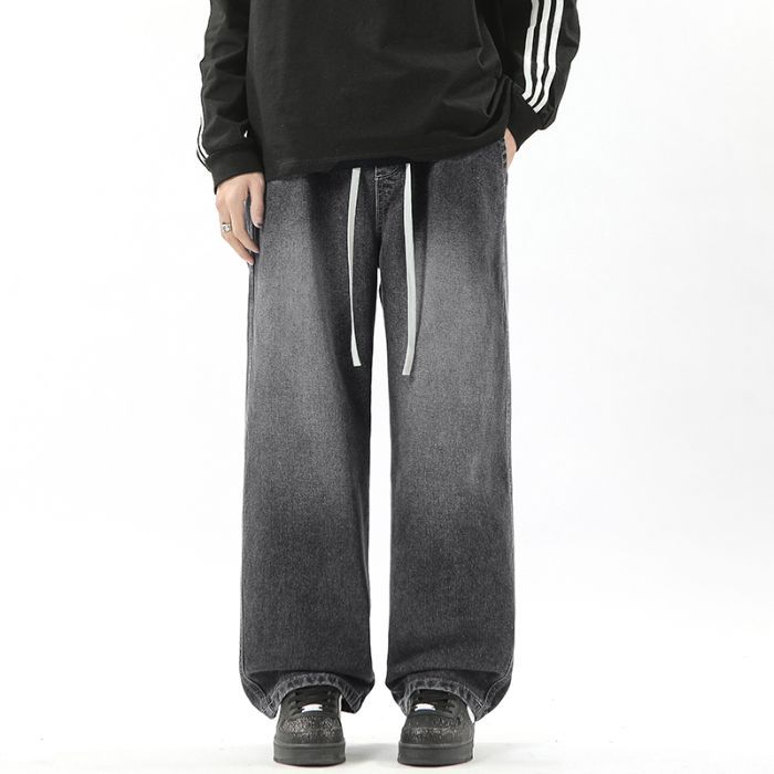 

New Spring and Summer Elastic Waist Jeans Men s American Retro Loose Draped Wide-leg Trousers 3XL