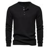 Men's Four-Button Waffle Knit Henley Long Sleeve T-Shirt