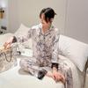 Women's Korean Style Silk Pajama Set - Long Sleeve Cardigan and Pants