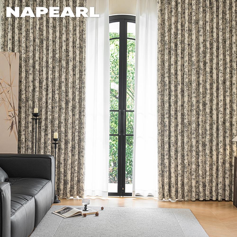 1PC NAPEARL French Retro Sketch Flower Curtain with  Aesthetic Blackout Window Treatments for Bedroom Living Room Home Decor