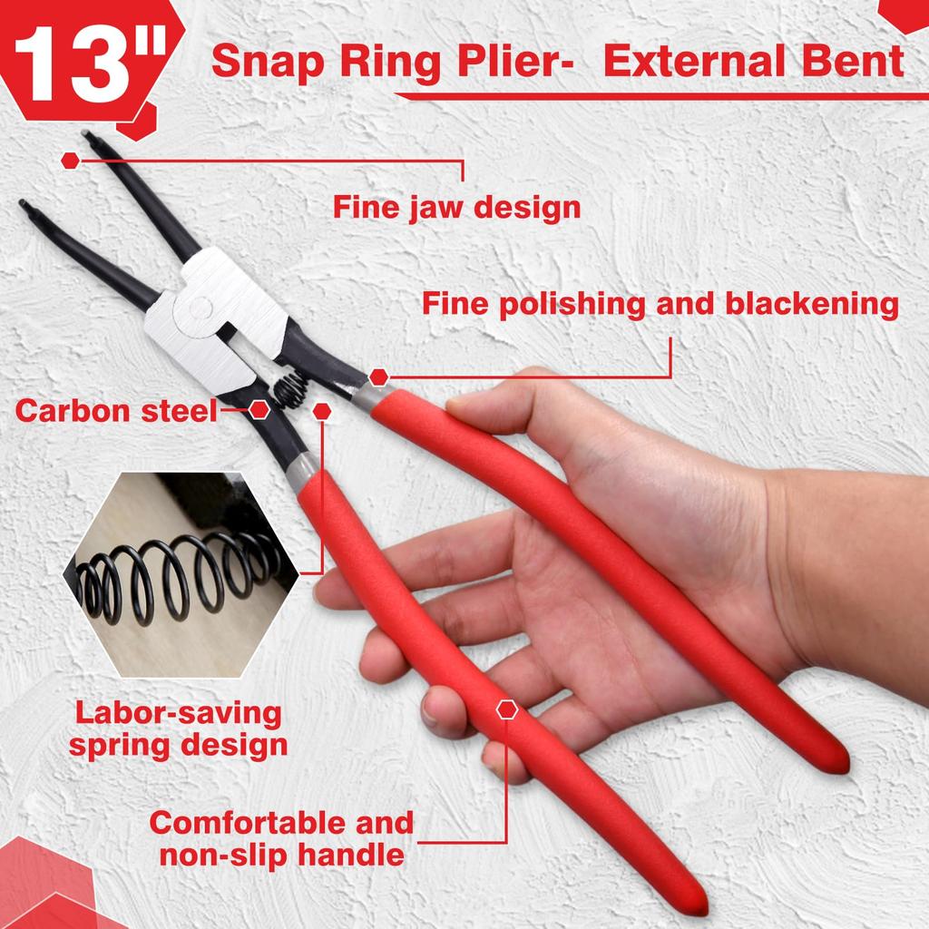 LEONTOOL Snap Ring 90 Degree Long Tip 310mm Overall Curved for Installing and Removing Snap Dedicated Tool Pliers, Bent, Type, 2.45mm Diameter,