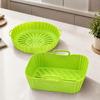 Round and Square Cooking Basket Trays in Reusable Silicone with Grip Handle Design and Crumb Collecting Base Pair