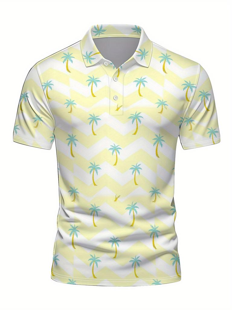 Men'S Short-Sleeve Polo Shirt with Flat Digital Print Pattern - No Texture